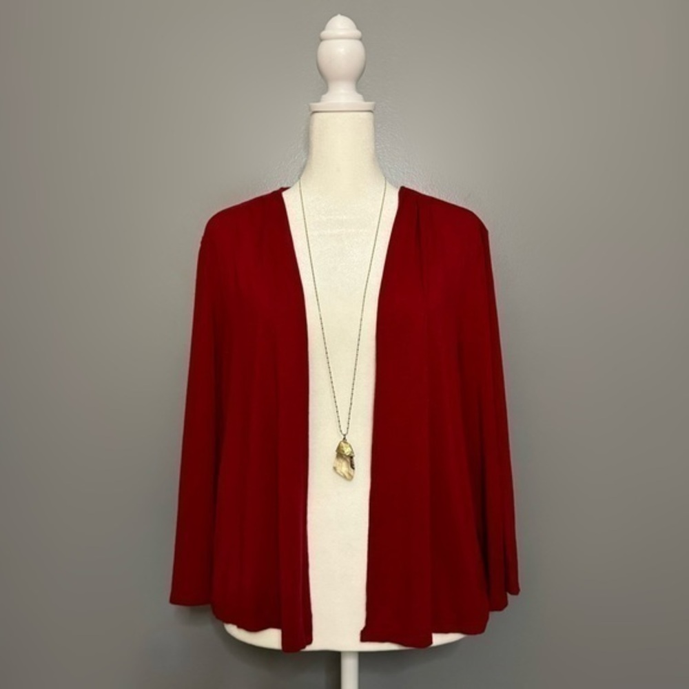 EUC J. Jill Cropped Red Open Front Cardigan Size Large